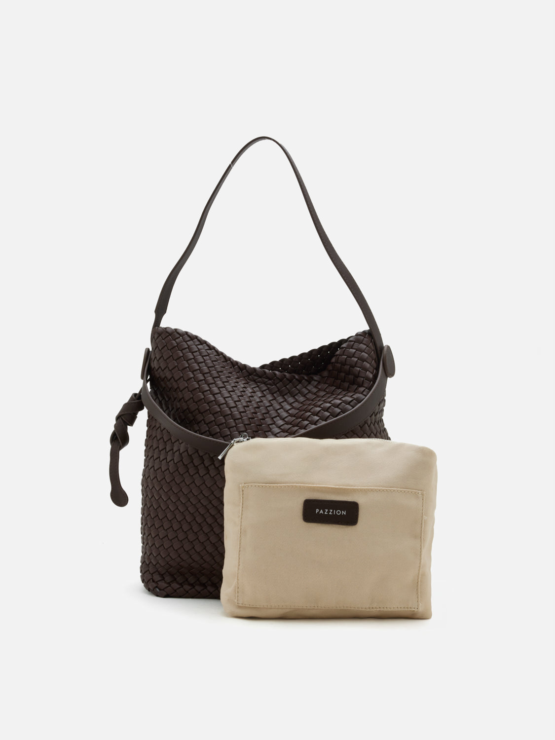 PAZZION, Cara Woven Bag, Dark Brown