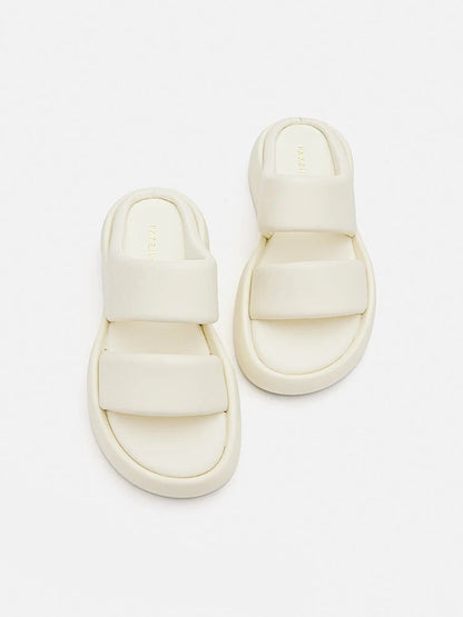 PAZZION, Caressa Double-Strap Slides, Beige