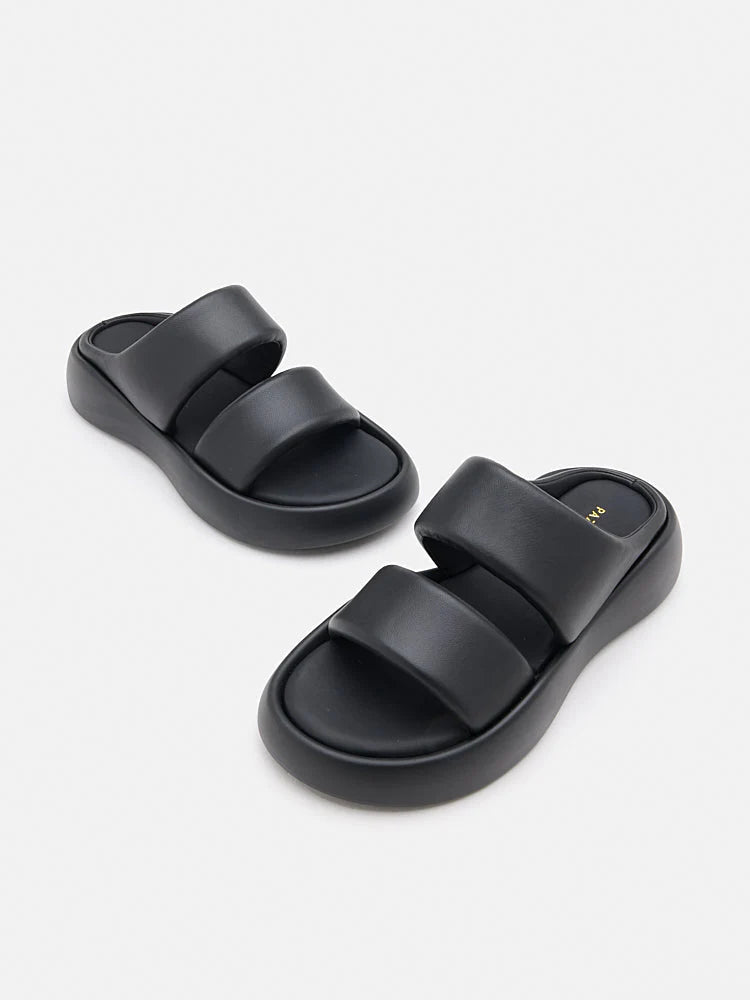 PAZZION, Caressa Double-Strap Slides, Black