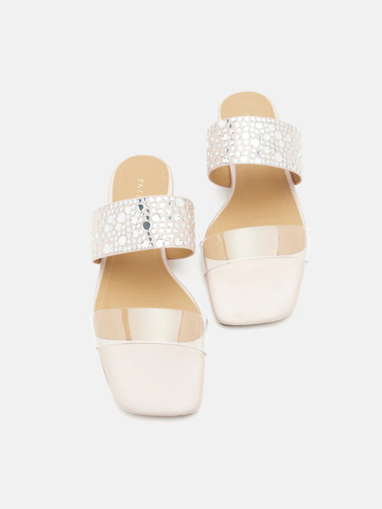 PAZZION, Carolina Crystal Embellished Slides, Almond