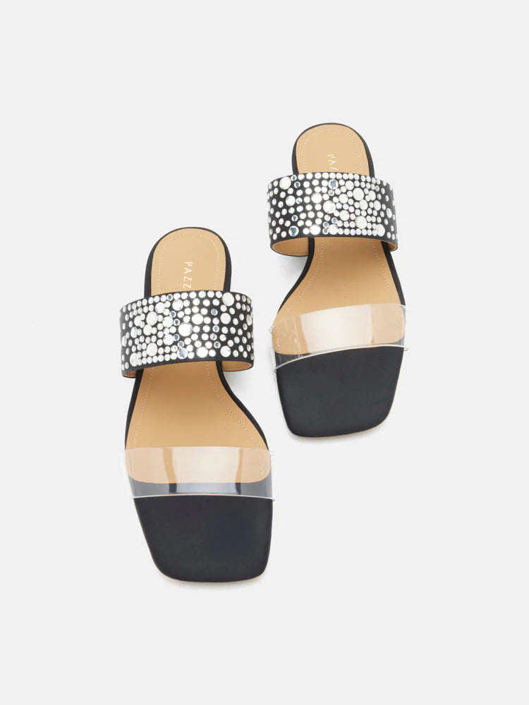 PAZZION, Carolina Crystal Embellished Slides, Black