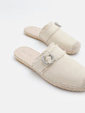PAZZION, Carribean Frilled Buckle Mule Flats, Beige