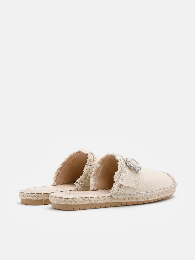 PAZZION, Carribean Frilled Buckle Mule Flats, Beige
