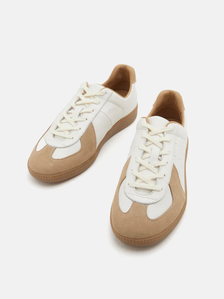 PAZZION, Caryn Lace Up Low Top Sneakers, Almond