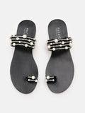 PAZZION, Carys Silk Pearl Sandals, Black