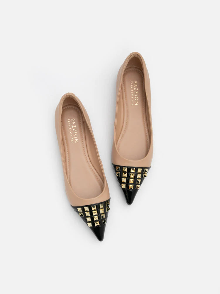 PAZZION, Catiana Studded Pointed Toe Flats, Almond