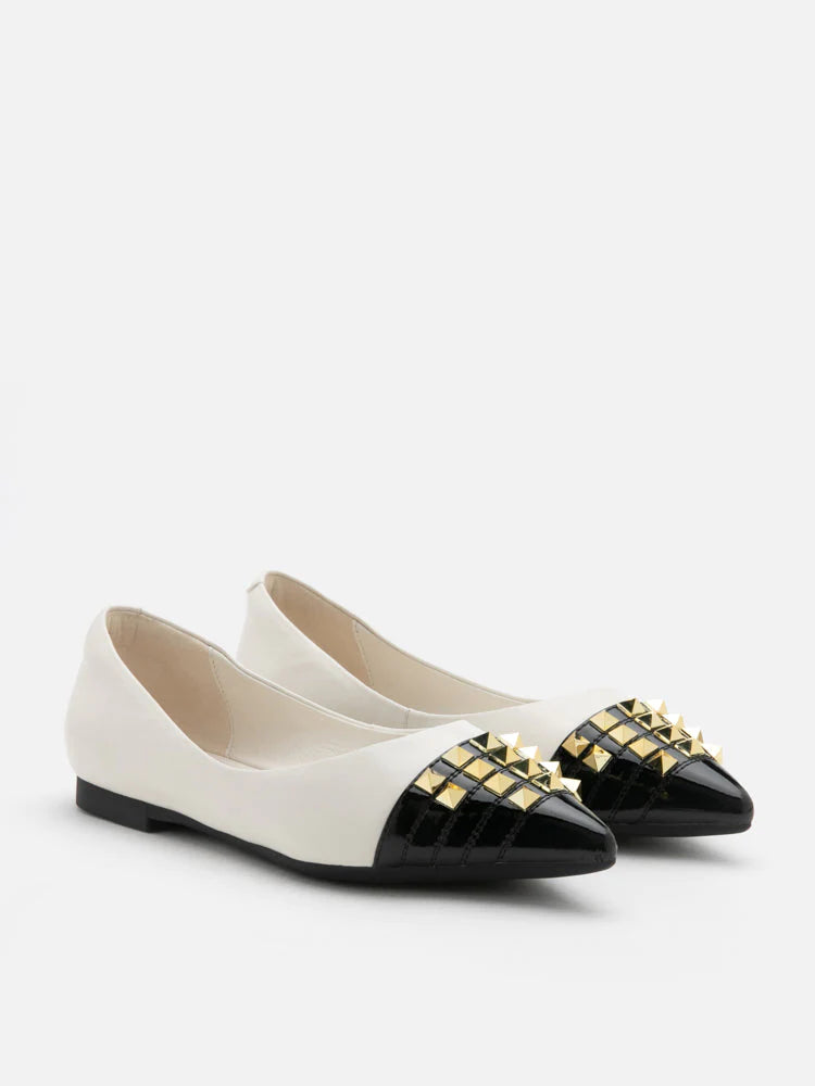 PAZZION, Catiana Studded Pointed Toe Flats, Beige
