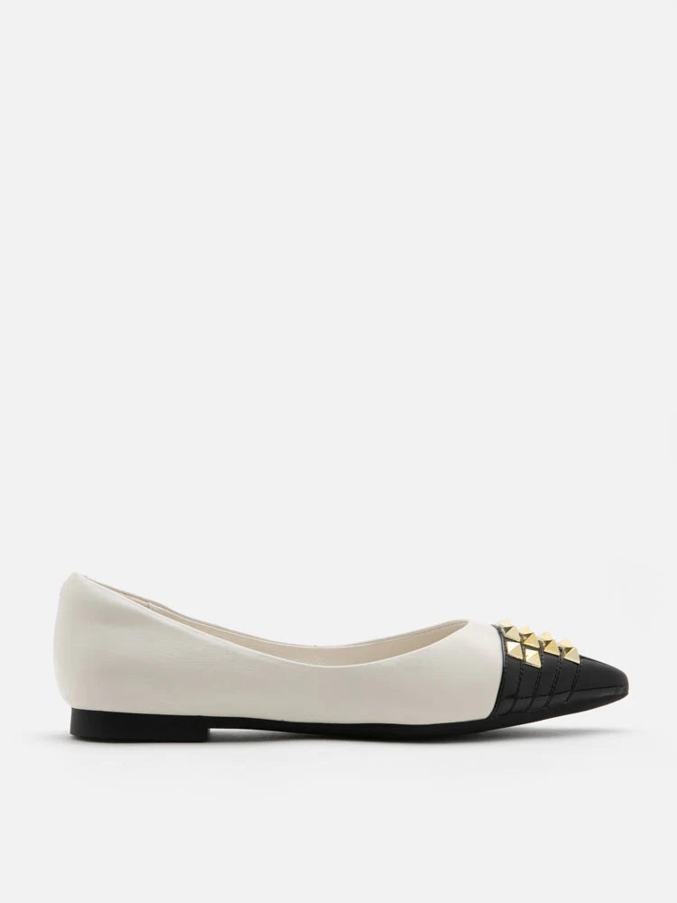 PAZZION, Catiana Studded Pointed Toe Flats, Beige