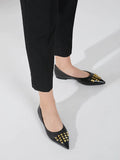 PAZZION, Catiana Studded Pointed Toe Flats, Black