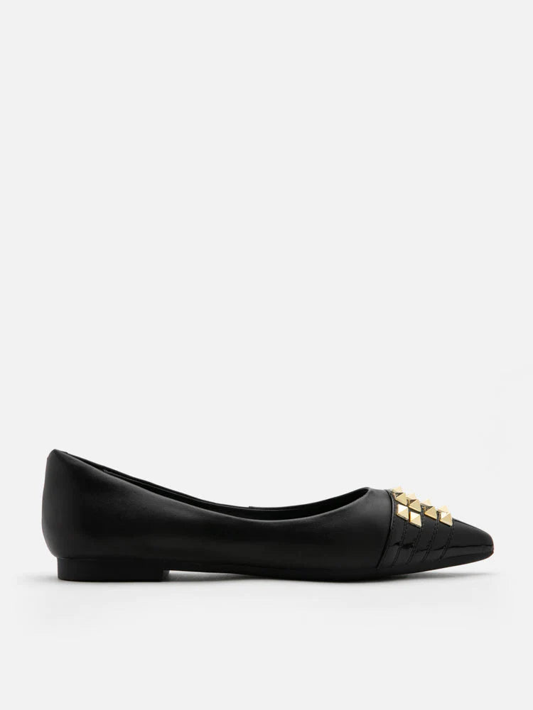 PAZZION, Catiana Studded Pointed Toe Flats, Black