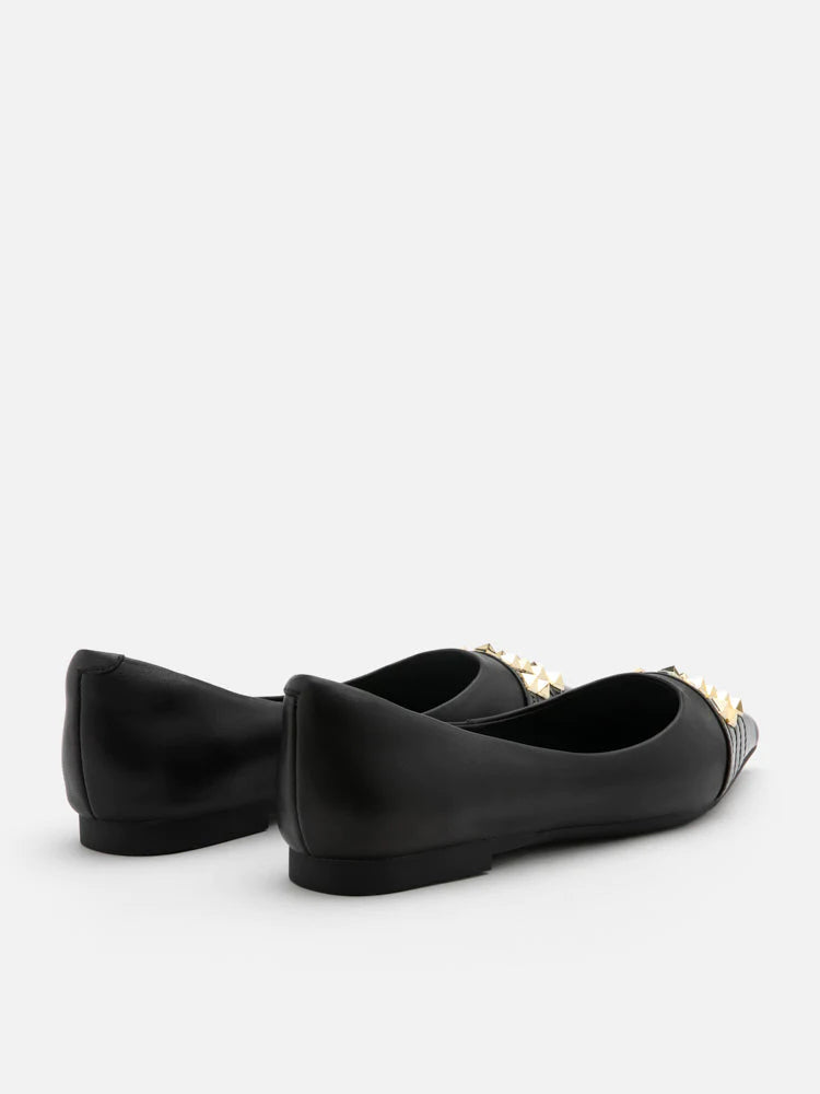 PAZZION, Catiana Studded Pointed Toe Flats, Black