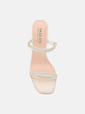 PAZZION, Cecilia Diamante Embellished Multi Strap Crystal Sandal Heels, Beige