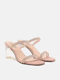 PAZZION, Cecilia Diamante Embellished Multi Strap Crystal Sandal Heels, Pink