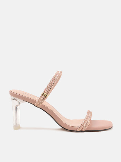 PAZZION, Cecilia Diamante Embellished Multi Strap Crystal Sandal Heels, Pink