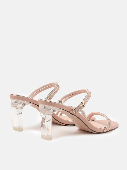 PAZZION, Cecilia Diamante Embellished Multi Strap Crystal Sandal Heels, Pink