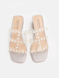 PAZZION, Chelsea Glitter Pearl Cage Heels, Champagne