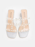 PAZZION, Chelsea Glitter Pearl Cage Heels, Silver