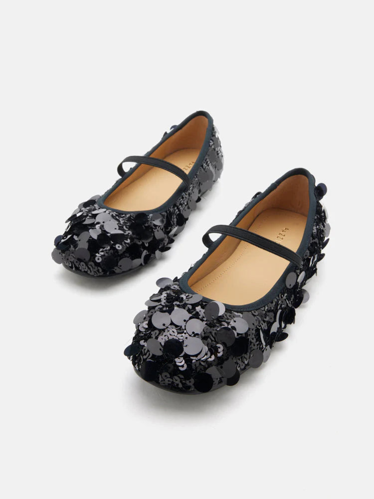 PAZZION, Christa Sequin Webbed Mary Janes, Black