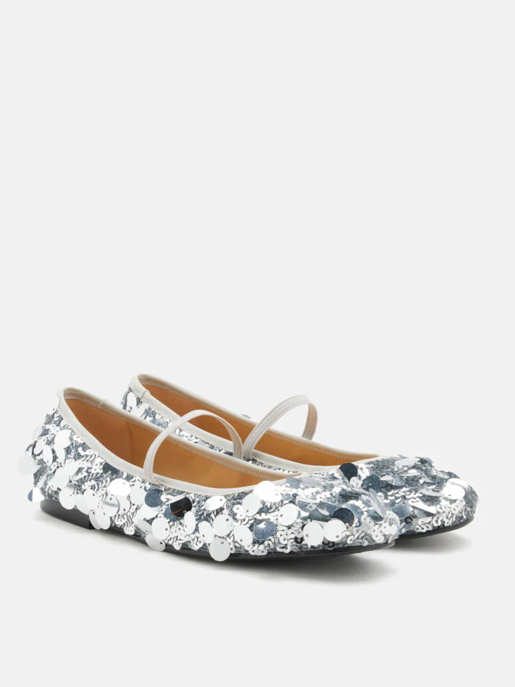 PAZZION, Christa Sequin Webbed Mary Janes, Silver