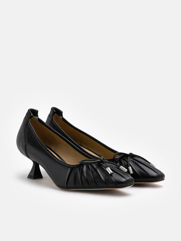 PAZZION, Ciel Ruched Bow Detail Heels, Black