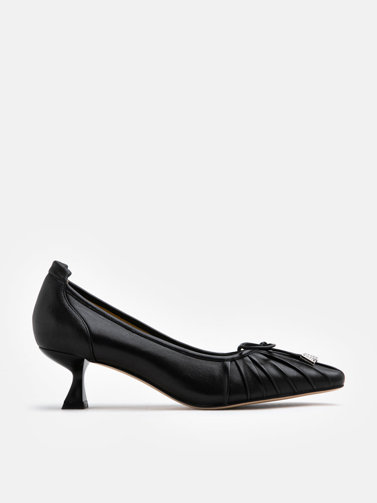 PAZZION, Ciel Ruched Bow Detail Heels, Black