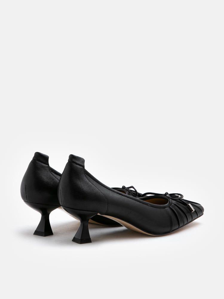 PAZZION, Ciel Ruched Bow Detail Heels, Black