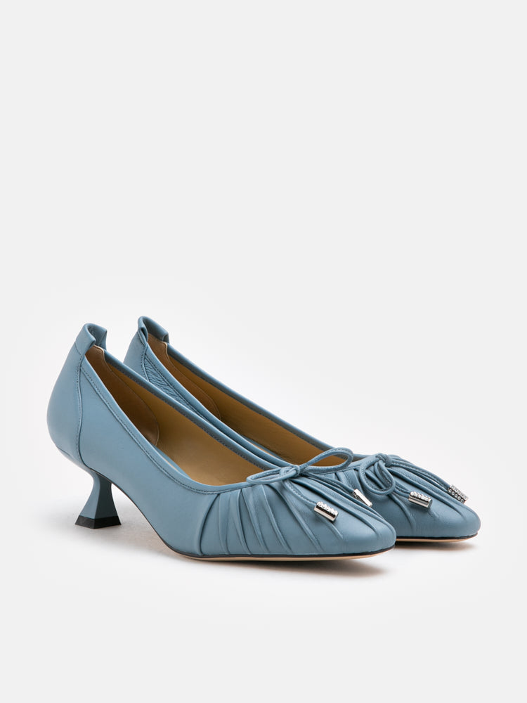 PAZZION, Ciel Ruched Bow Detail Heels, Blue