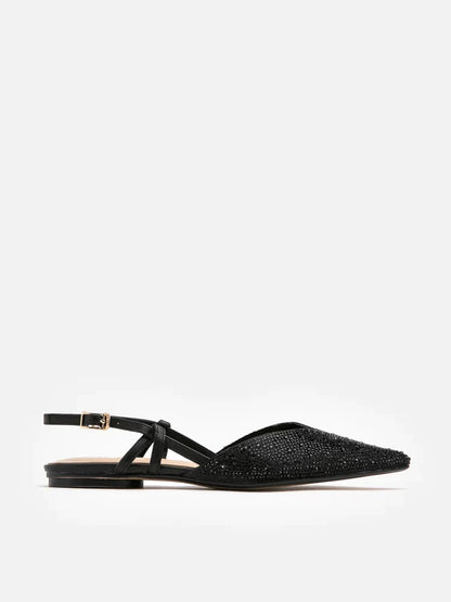 PAZZION, Cindy Crystal Embellished Slingback Ballet Flats, Black