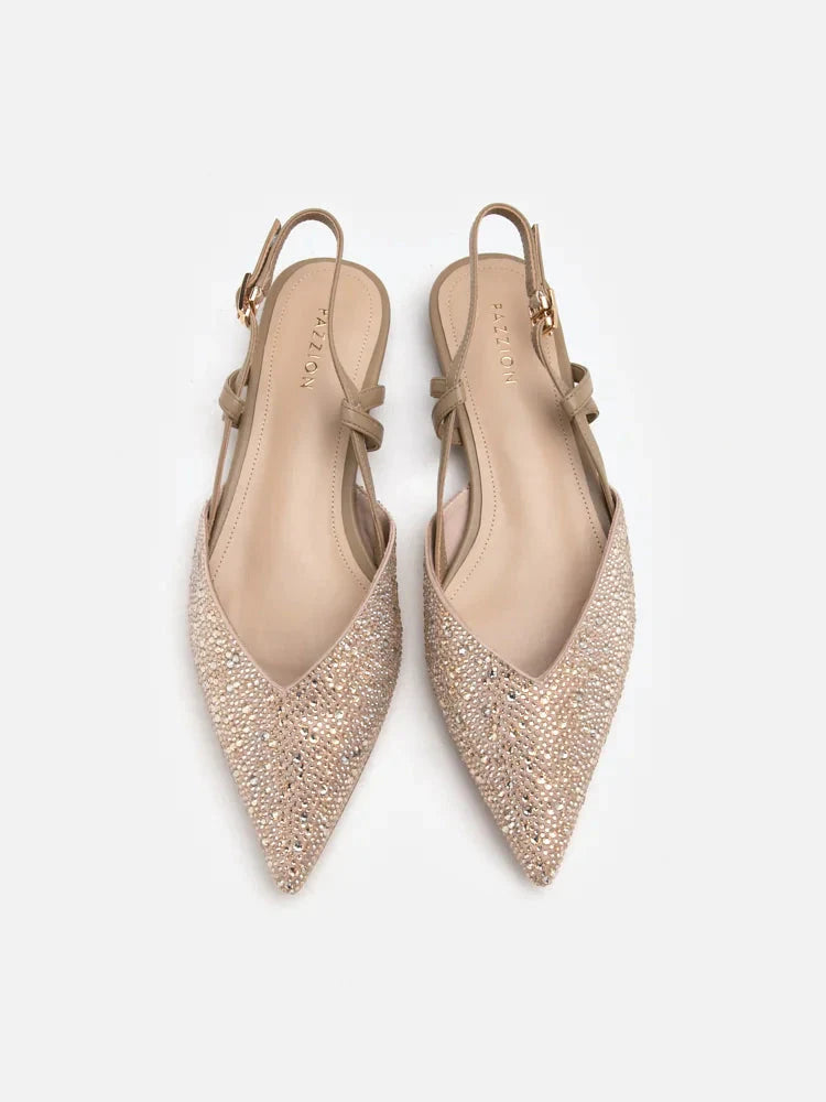 PAZZION, Cindy Crystal Embellished Slingback Ballet Flats, Champagne