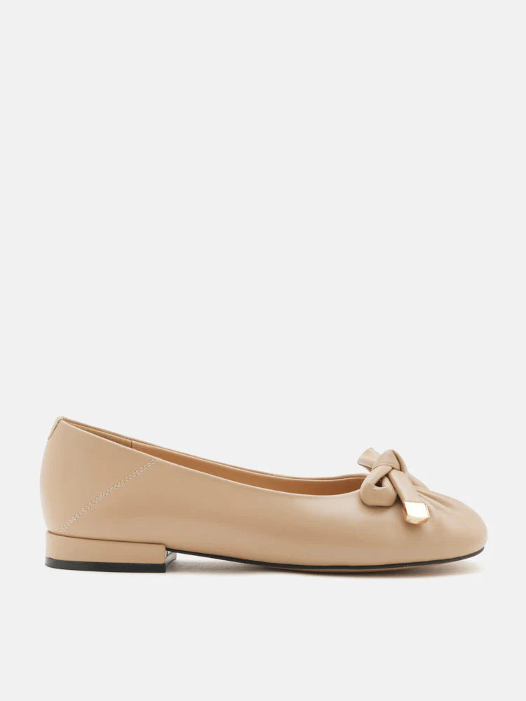 PAZZION, Clarissa Bow Accent Ruched Flats, Almond