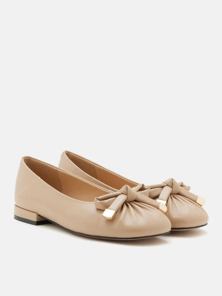 PAZZION, Clarissa Bow Accent Ruched Flats, Almond