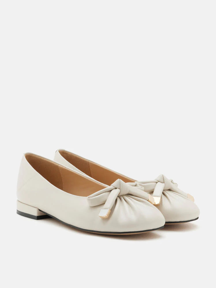 PAZZION, Clarissa Bow Accent Ruched Flats, Beige