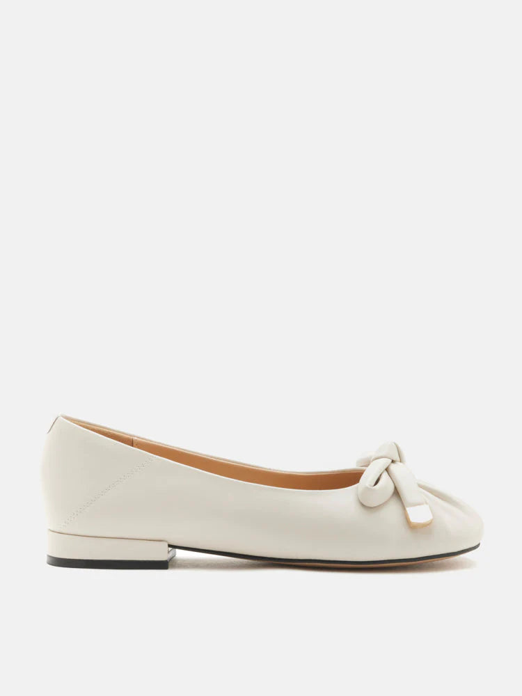 PAZZION, Clarissa Bow Accent Ruched Flats, Beige