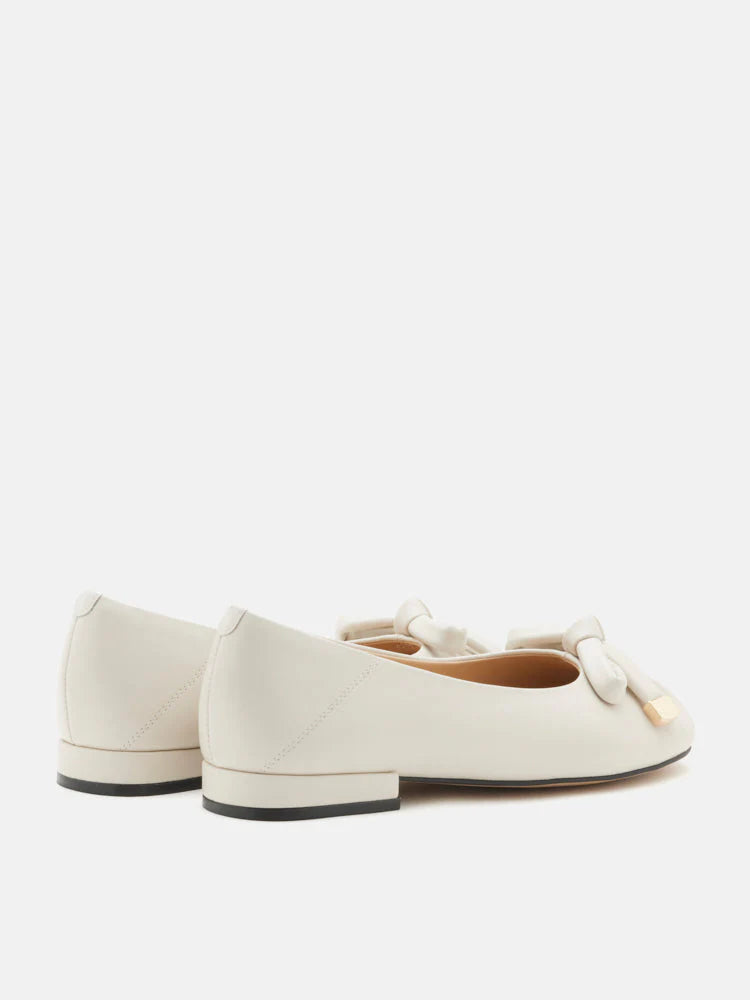 PAZZION, Clarissa Bow Accent Ruched Flats, Beige