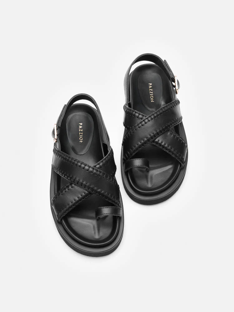 PAZZION, Constance Stitched Slingback Sandals, Black