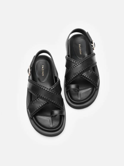 PAZZION, Constance Stitched Slingback Sandals, Black