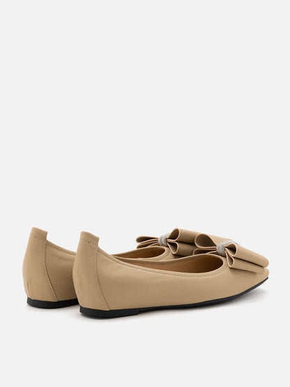 PAZZION, Cora Bow Square-Toe Covered Flats, Almond