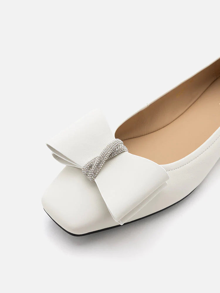 PAZZION, Cora Bow Square-Toe Covered Flats, White