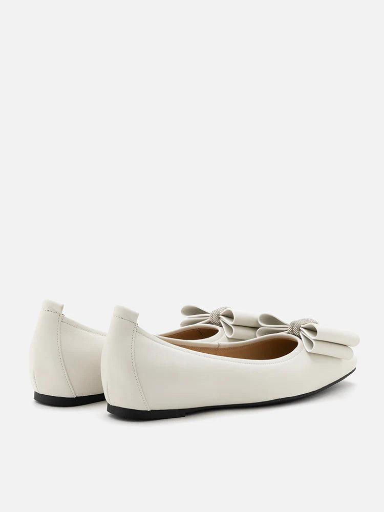 PAZZION, Cora Bow Square-Toe Covered Flats, White