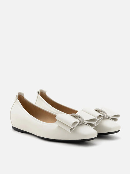 PAZZION, Cora Bow Square-Toe Covered Flats, White