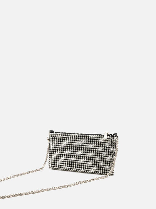 PAZZION, Coraline Diamante Crossbody Sling Bag, Silver