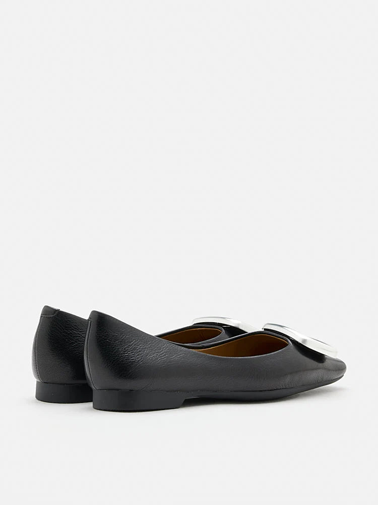 PAZZION, Daeva Silver Buckle Flats, Black