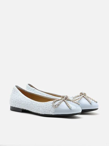 PAZZION, Daisy Tweed Toe Cap Bow Flats, Blue