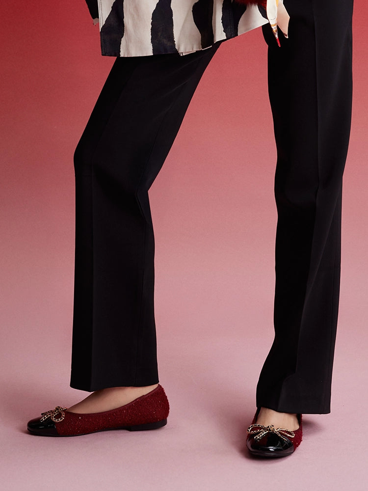 PAZZION, Daisy Tweed Toe Cap Bow Flats, Wine