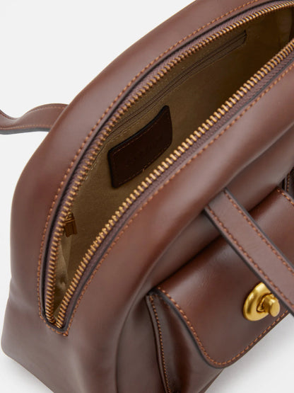PAZZION, Danica Leather Bowling Bag, Darkbrown