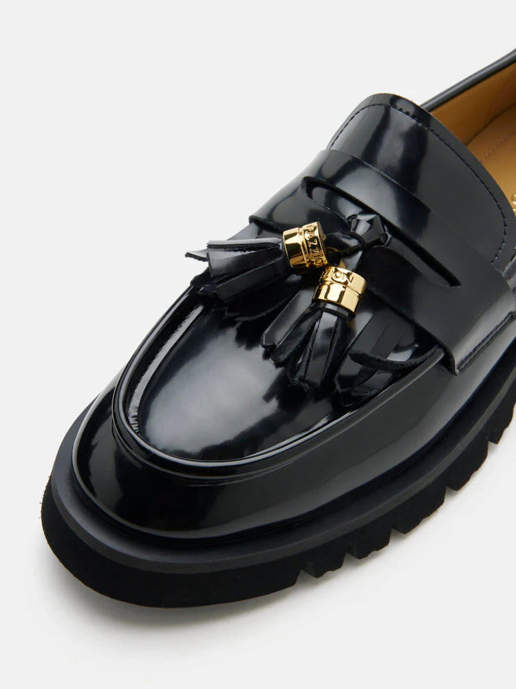 PAZZION, Danielle Tassel Loafers, Black