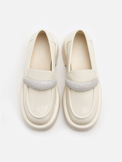 PAZZION, Darla Diamantes Heeled Loafers, Beige