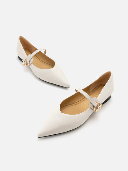 PAZZION, Davina Pointed-Toe Mary Jane Flats, Beige