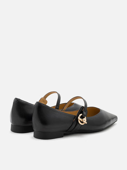 PAZZION, Davina Pointed-Toe Mary Jane Flats, Black