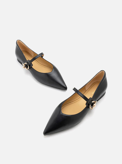 PAZZION, Davina Pointed-Toe Mary Jane Flats, Black